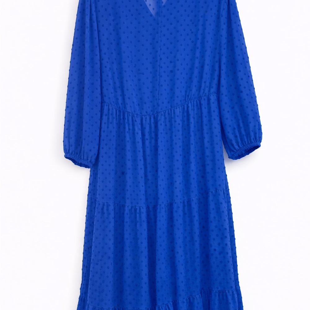 Blue Long Sleeve Tiered Midi Dress - Picture 2 of 3